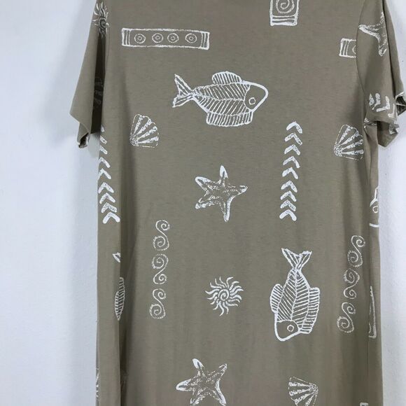 Vintage Key Wear Midi Dress Size L Beige Fish Starfish Beach Polyester Blend - Picture 7 of 8